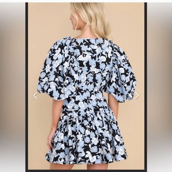 Sofie the Label Floral Cutout Side Puff Sleeve Mini Dress Black Size S - Picture 3 of 12